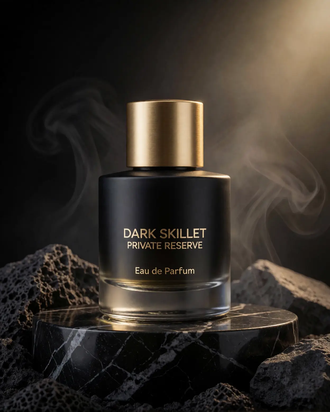 Luxury perfume bottle with dramatic lighting for a premium fragrance advertisement.